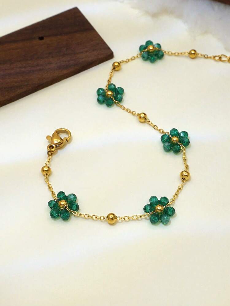 Green Crystal flower bracelet ✨