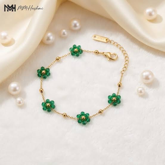Green Crystal flower bracelet ✨