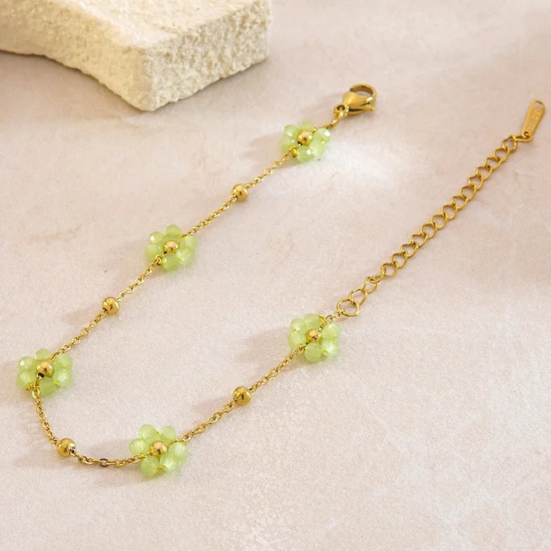 Waterproof Lemon Green Crystal Flower Bracelet ✨